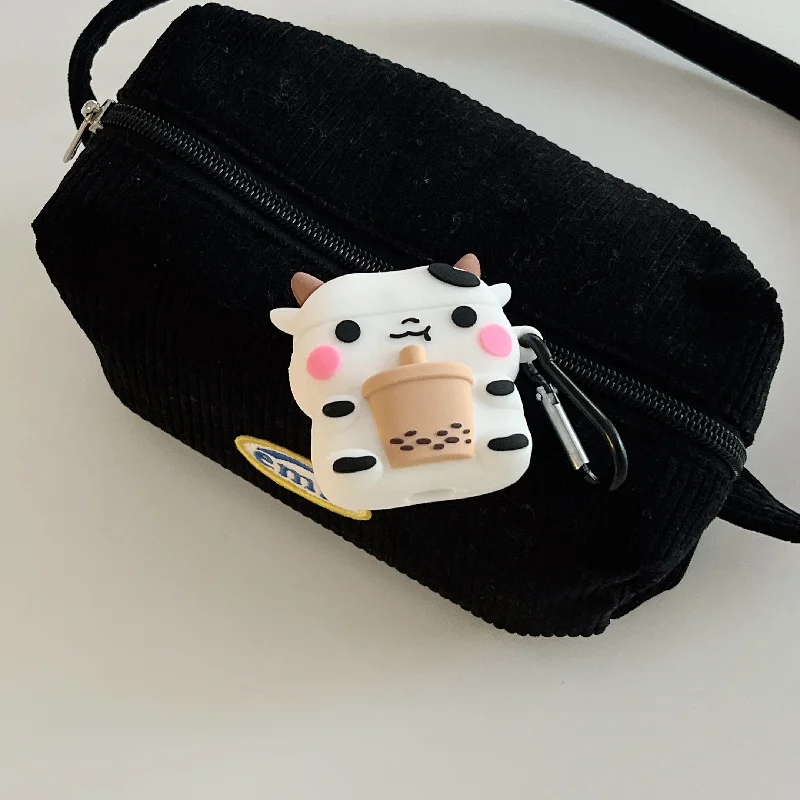 Cute Moo Moo With Bubble Tea Designer Silicon Airpod Case